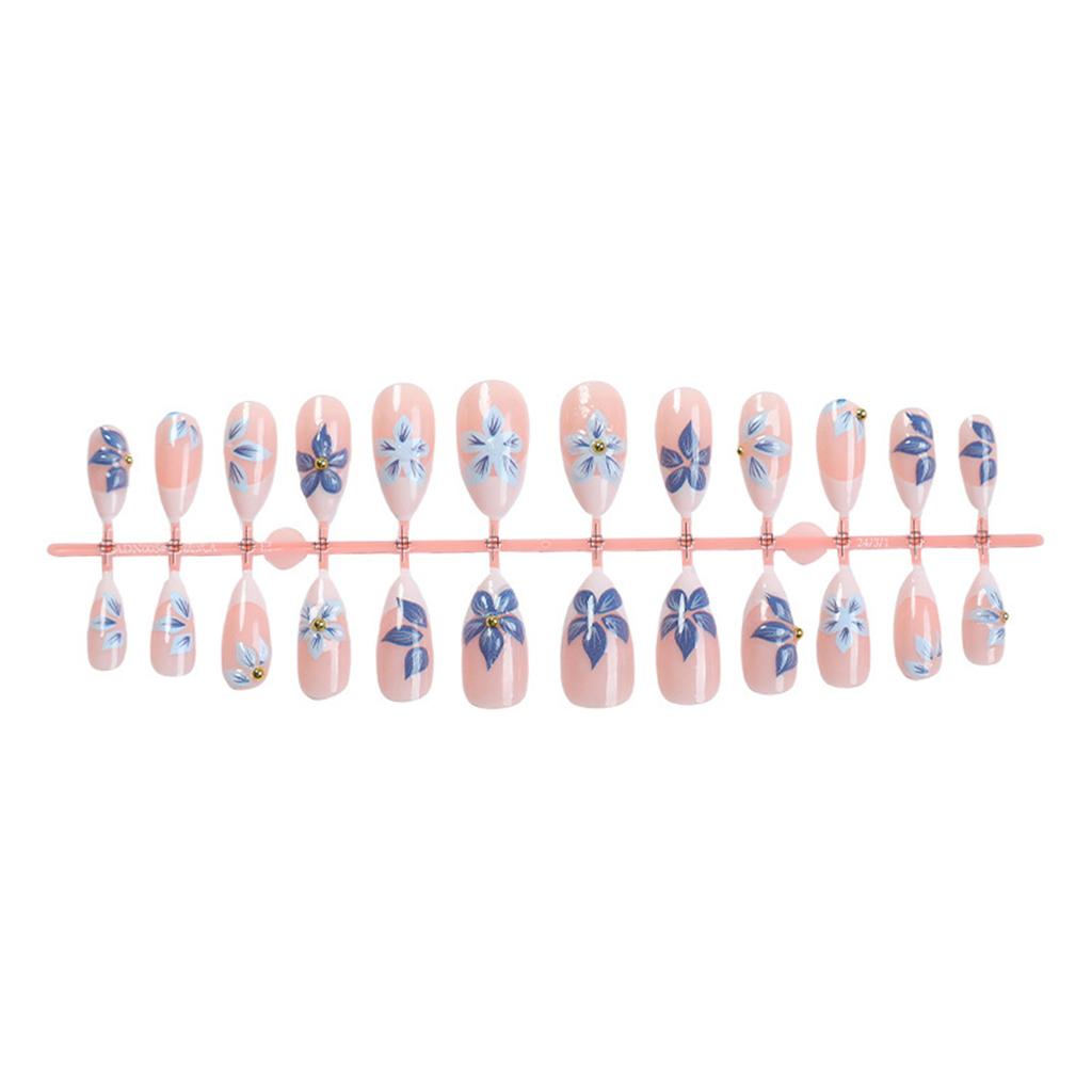 24Pcs French Embossed Flower Faux Nails Press ON Nails Women Daily Wear Wearable False Nails Wearable Artificial Woman Nail Tips