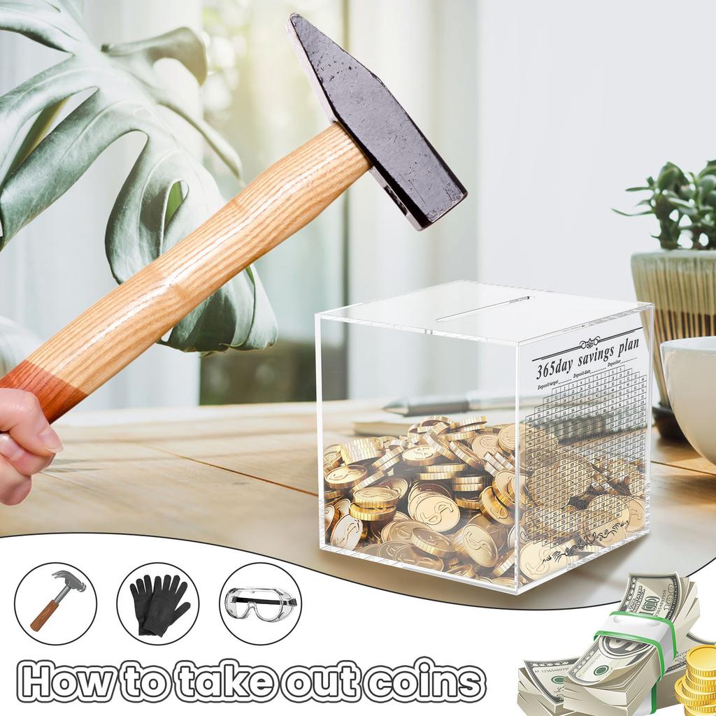 Upgraded Piggy Banks Acrylic Transparent Money Saving Bank,365 Days Goal Money Box for Adults Kids Teens,Can Only Save NEW