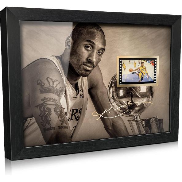 ORIMAMI Sport Superstar Kobe Bryant Poster Desktop Framed Photo Gift 8x6 Inches,with Signed and 1x35mm Film Mini Cell Display,Great Memorabilia Gift