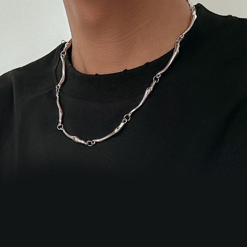 Irregular Wavy Chain Necklace Adjustable Length Neckchain Unisex Choker Ornament Trendy Accessory for Fashion Lovers
