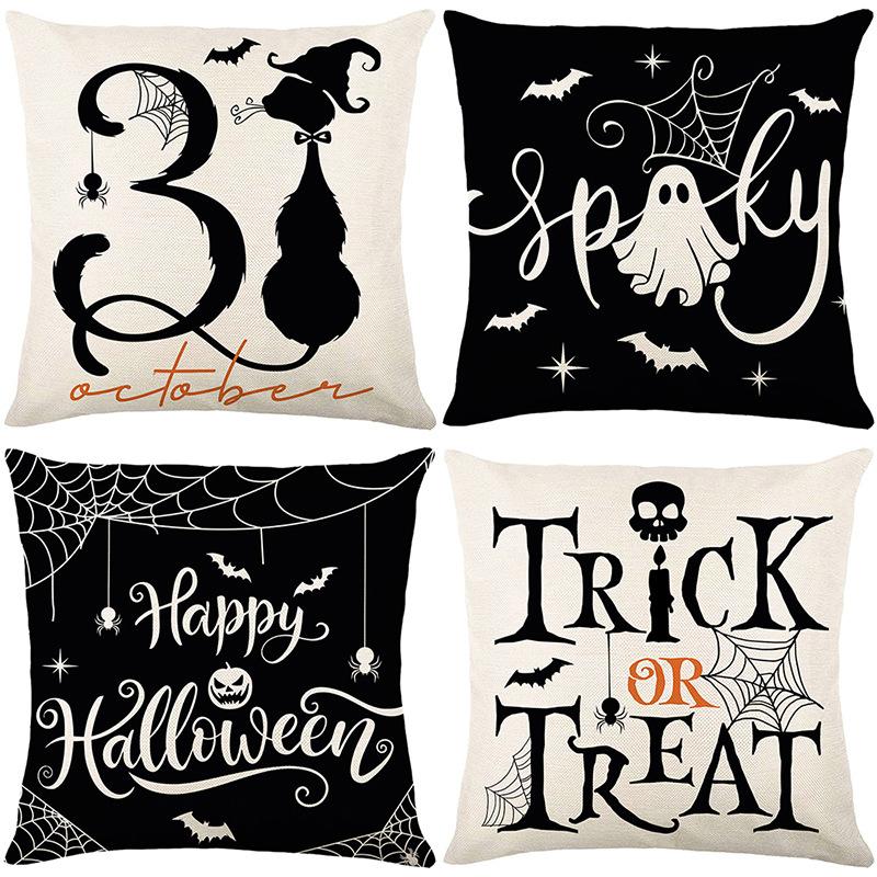 Funny Ghost Print Pillow Cover Halloween Holiday Decoration Sofa Pillow Cover Bedroom Bedside Cushion Cover