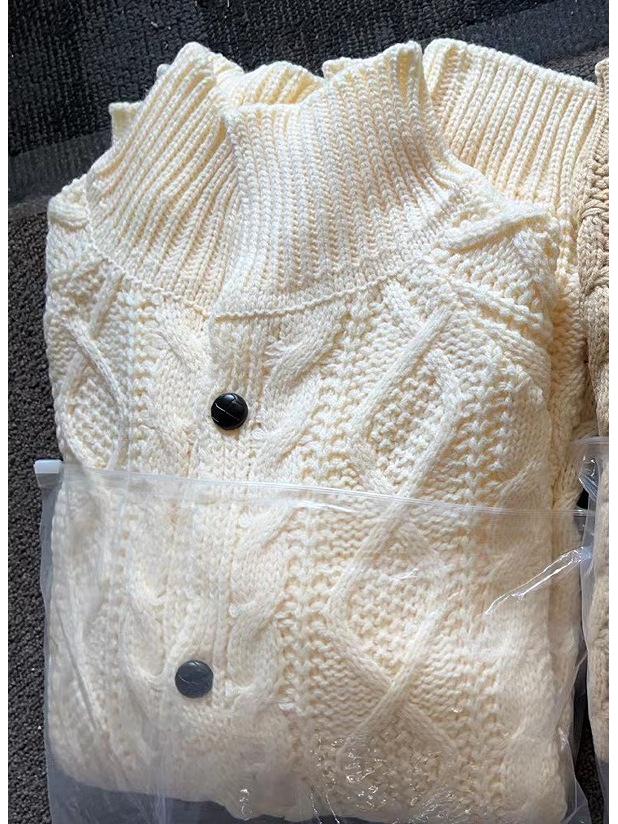 

2024 Мужской Жаккардовый Кардиган Свитер с Воротником-стойкой - Плотный, Длинный Рукав, Повседневная Одежда 3XL грязно-белый