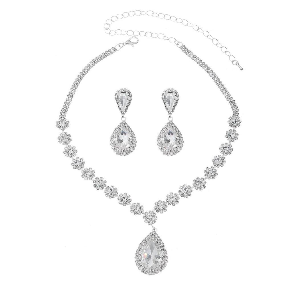 Exclusive Women's Rhinestone Jewelry Set: Necklace, Ring, Earrings