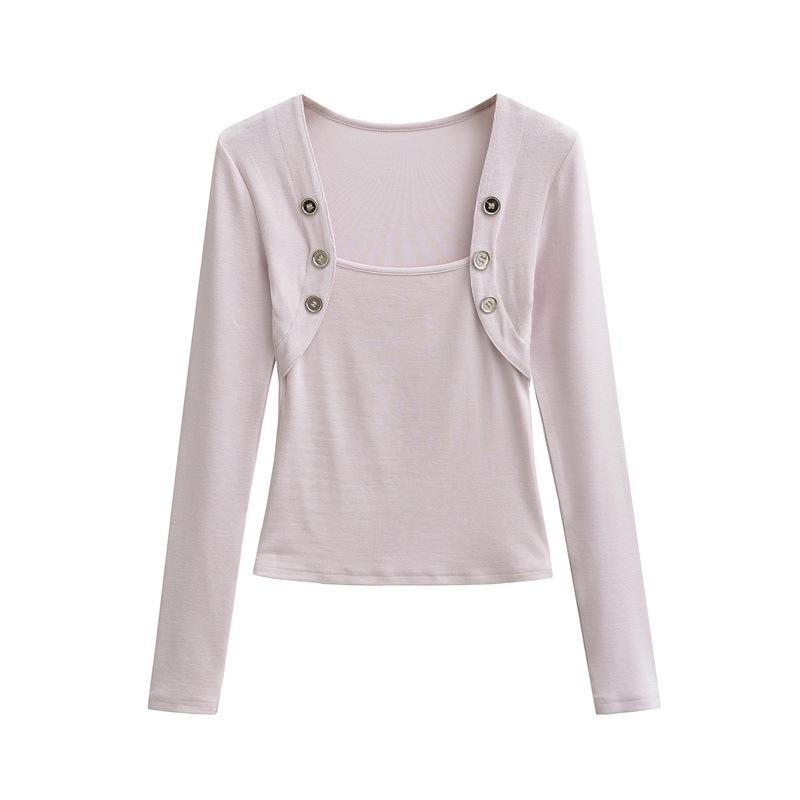 Pure Desire Style Fake Two-Piece Off-Shoulder Imitation Cashmere Square Neck Long-Sleeve Slim Fit Women's Top