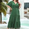 Summer Plus Size Women's Polka Dot Casual Resort Dress V-Neck Elegant Full-Skirted Midi Dress
