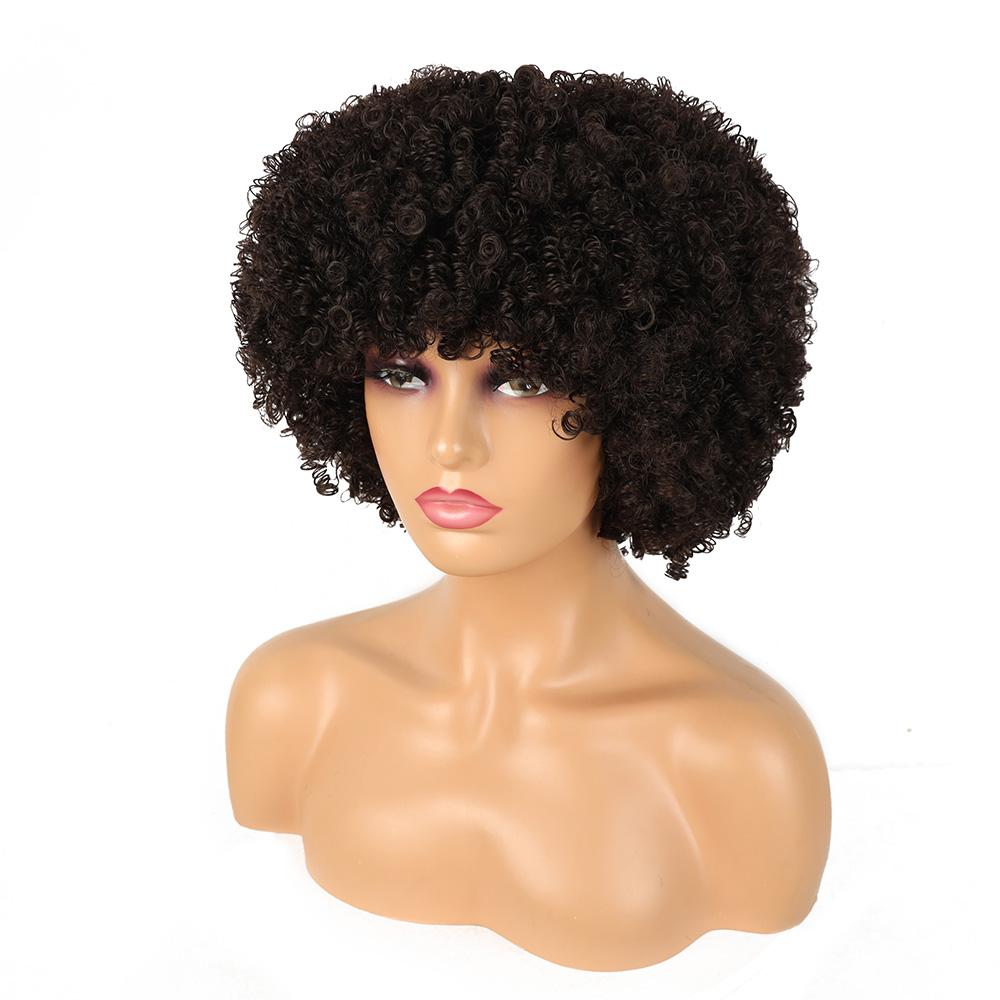 Parrucca Afro Corta Riccia Lenta Sintetica Per Donne Nere Parrucche Afro Ricce Corte con Frangia Riccia Naturale Cosplay Festa