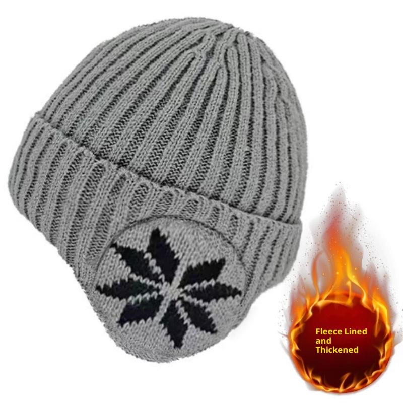 Unisex Warm Fleece Lined Knitted Hat Set for Men Winter Cycling Windproof Cold Proof Large Brim Woolen Overhead Accessory