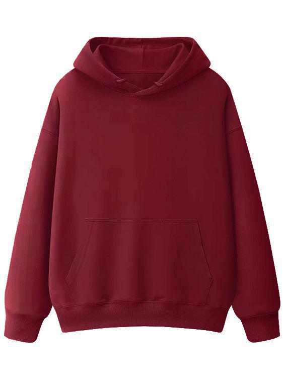 Fleece-Lined Thickened Hua Cotton Drop-Shoulder Hoodie - 2023 Autumn/Winter Solid Color Loose Hooded Sweatshirt with High Neck