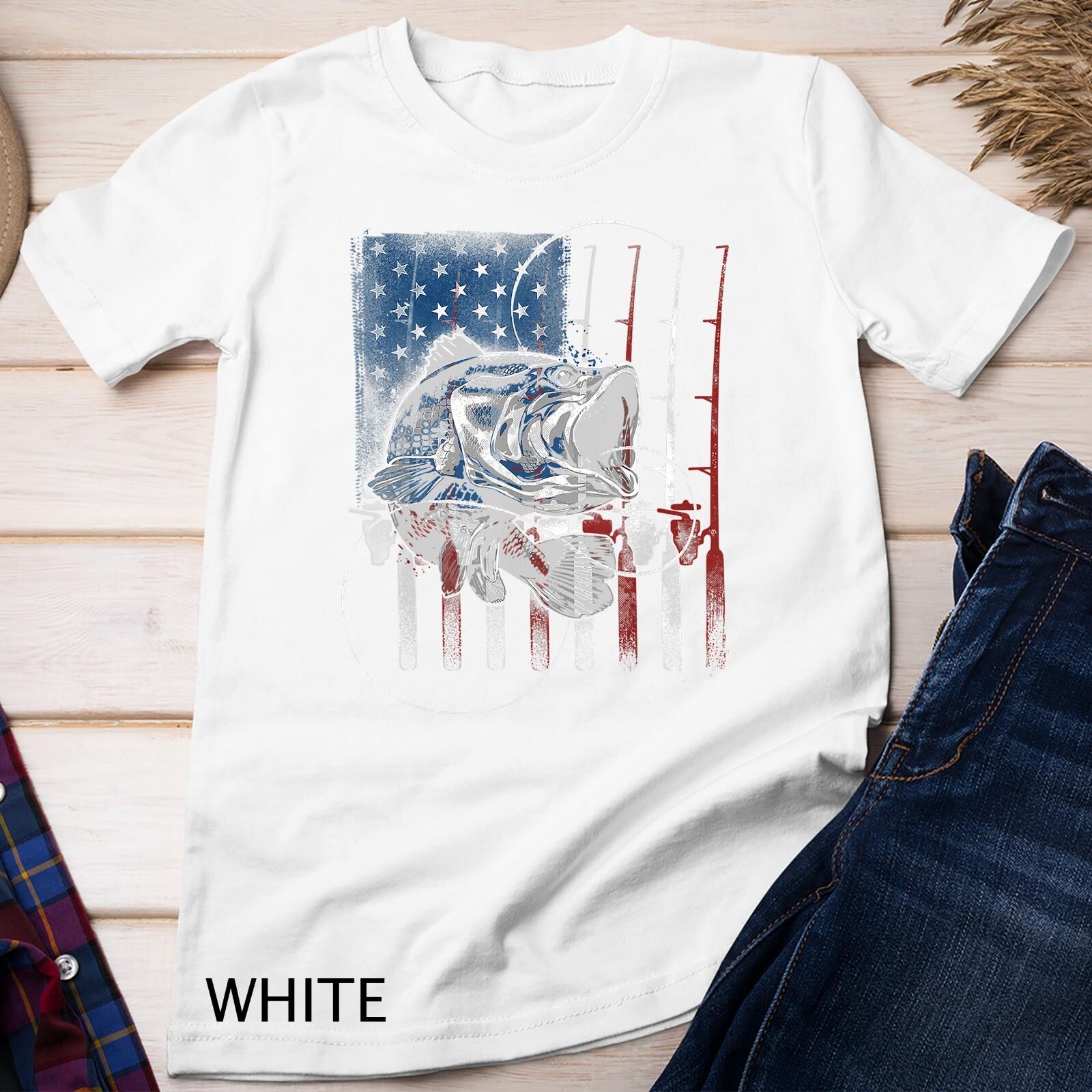 Fishing American Flag Vintage Tshirt USA Bass Fisherman Gift Unisex T-Shirt Mens Womens Tees Top 4XL