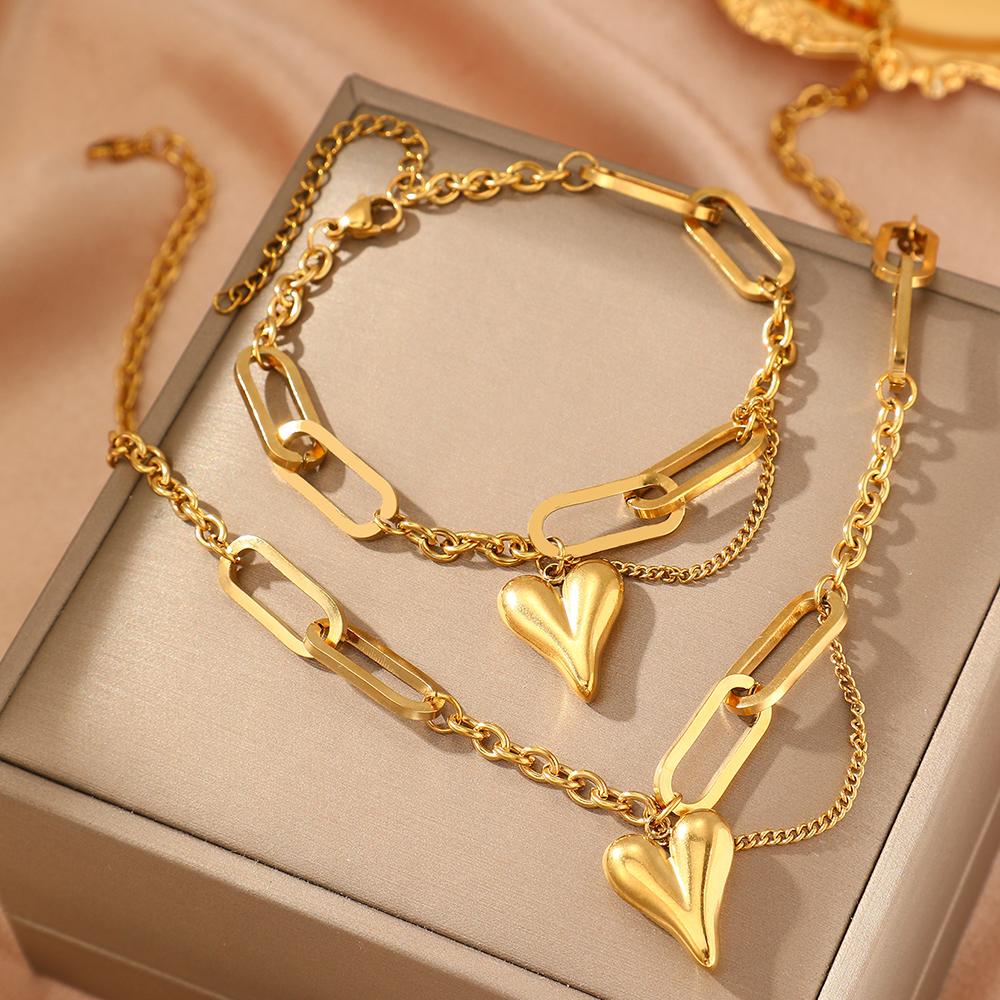Stainless Steel Combination of Two Sets of New Light Luxury Retro Heart-shaped Irregular Chain Women's Zircon Daily Matching