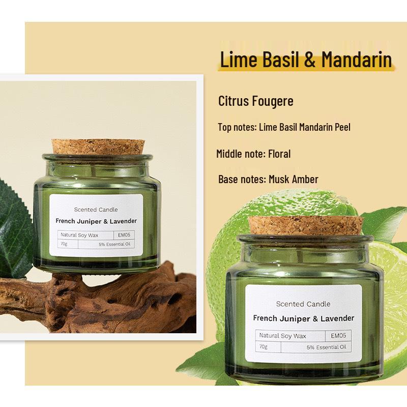 Eco-Friendly Green Glass Soy Wax Scented Candles with Wood Stopper – Ideal Creative Fragrance Souvenirs