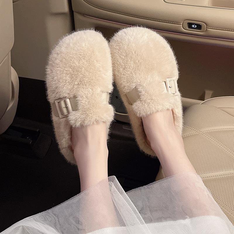 Mao Mao slippers women's 2025 autumn and winter new models wear a pedal fashion out bag head half drag cotton slippers Mao Mao shoes