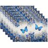 1PC Pack Blue Butterfly And White Flowers Placemats, 30x45CM Linen Rectangular Table Mats, Machine Washable Woven Dining