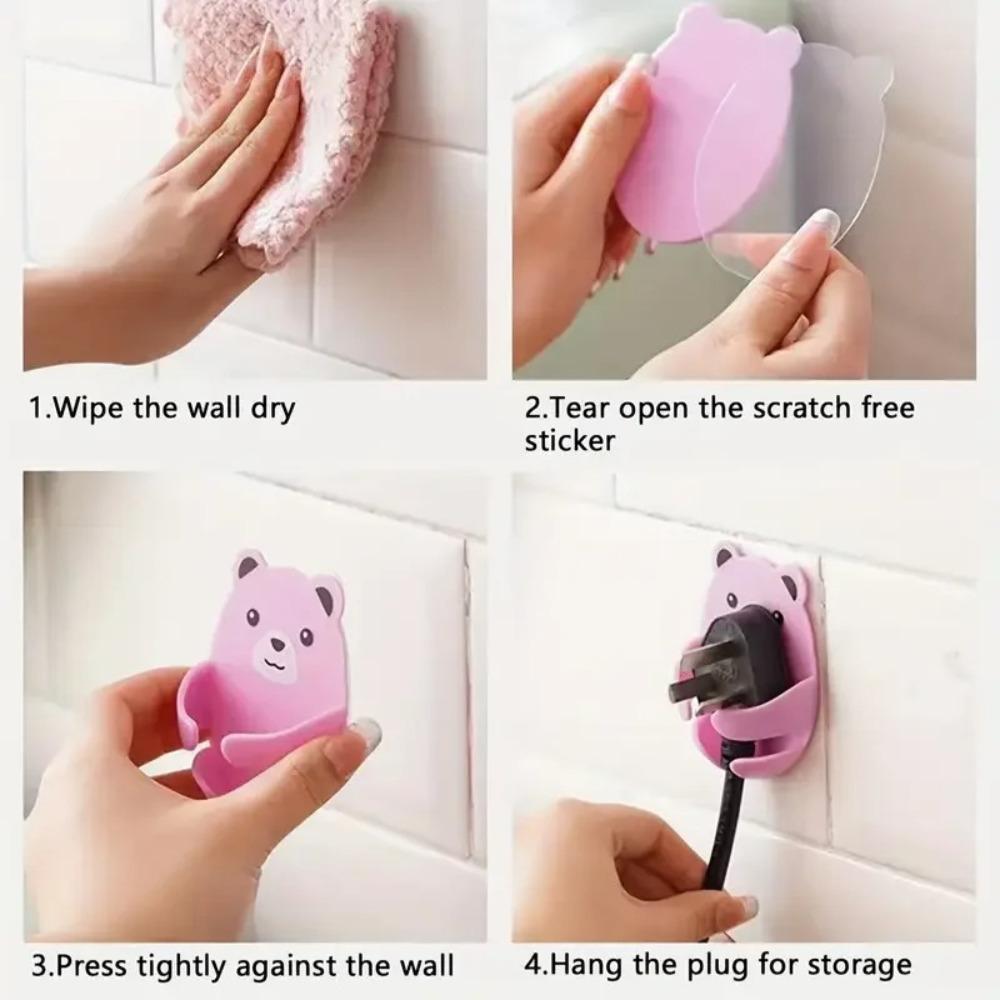 Multi-Purpose Wall Storage Hook Punch-free Power Plug Holder Cartoon Cable Organizer Kitchen