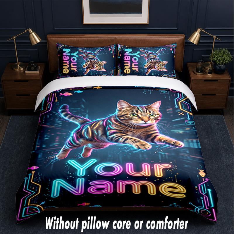 Neon Theme Custom Text Or Name 3Pcs Bedding Set,1 Flat Sheet & 2 Pillowcases Personalized Home Bedding