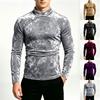 Men's Mock Neck Velvet Long Sleeve Shirt with Splicing for Casual Wear