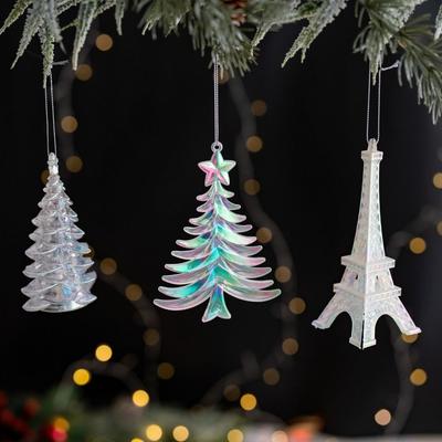 Acrylic Christmas Crystal Pendants Transparent Glitter Christmas Tree Hangings Crystal Clear Elk Crown Hanging Ornaments