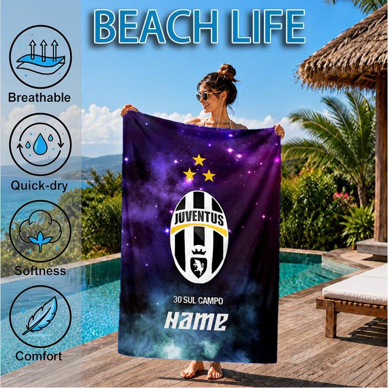 Custom Name Beach Towel Juventus Emblem Microfiber Beach Towel, Lightweight for Summer Travel, Swimming Pool Fan Birthday Gift
