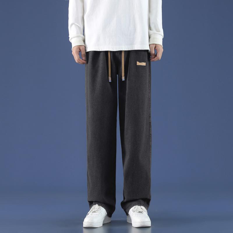 Autumn Winter Men's Black Straight Wide Leg Jeans High Street Loose Fit Denim Pants Casual Trousers Street Style