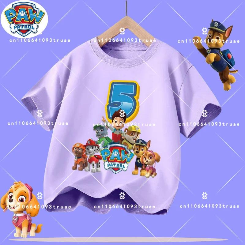 1-12 years old summer Polyester T-shirt for PAW Patrol children's short-sleeved casual top for girls and boys with cartoon print