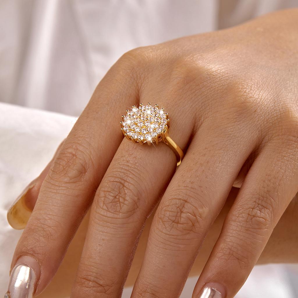 Luxury Elegant Big Flower Zircon Ring for Women Sparkling Cubic Zirconia Sunflower Finger Rings Wedding Promise Bridal Jewelry