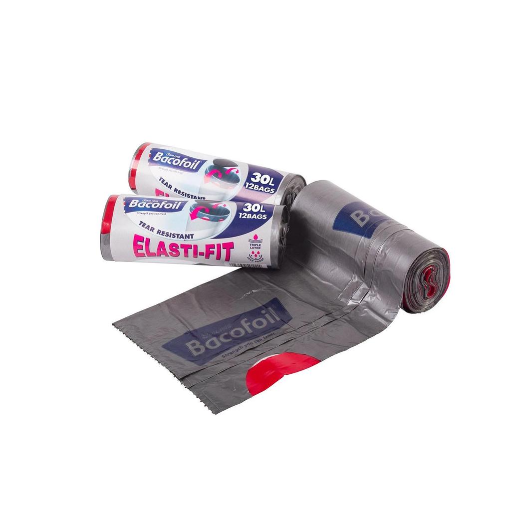 Bacofoil Elasti-Fit Kitchen Bin Liners 30L 12pk
