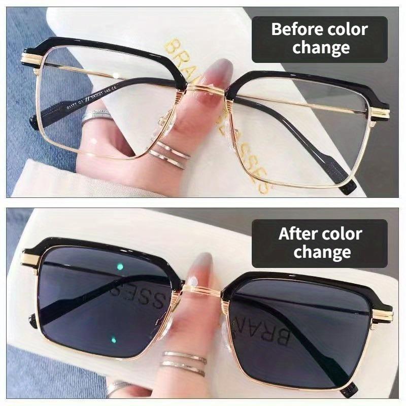 2PCS Metal Framed Black Gold Decorative Color Changing Glasses for Both Men and Women