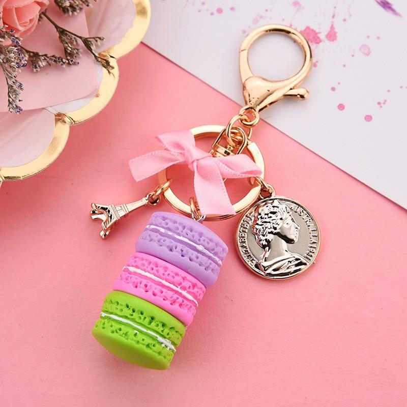 Schöner Macaron-Kuchen Eiffelturm Lebensmittel Schlüsselanhänger Schleife Autoschlüsselanhänger Tasche Geldbörse Anhänger Lebensmittel Kuchen Macaron Schlüsselanhänger