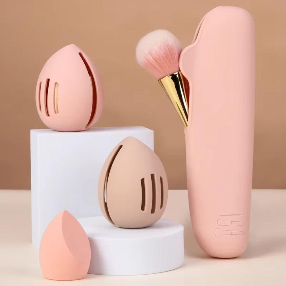 Portable Silicone Makeup Sponge Holder Multi-Hole Eco-Friendly Makeup Sponge Case Khaki Pink White Puff Organizer Box Cosmetic