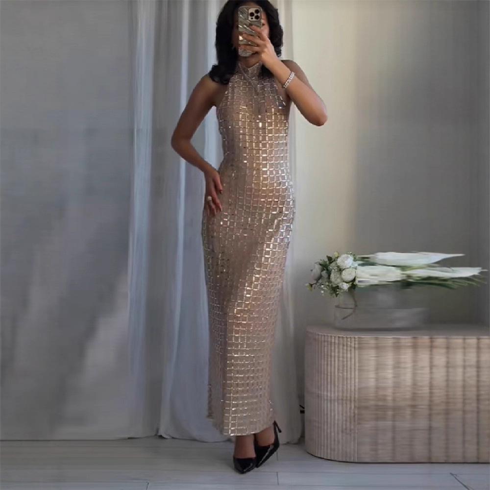 2025 Sleeveless Rhinestone Slim Fit Slit Long Dress for Women S