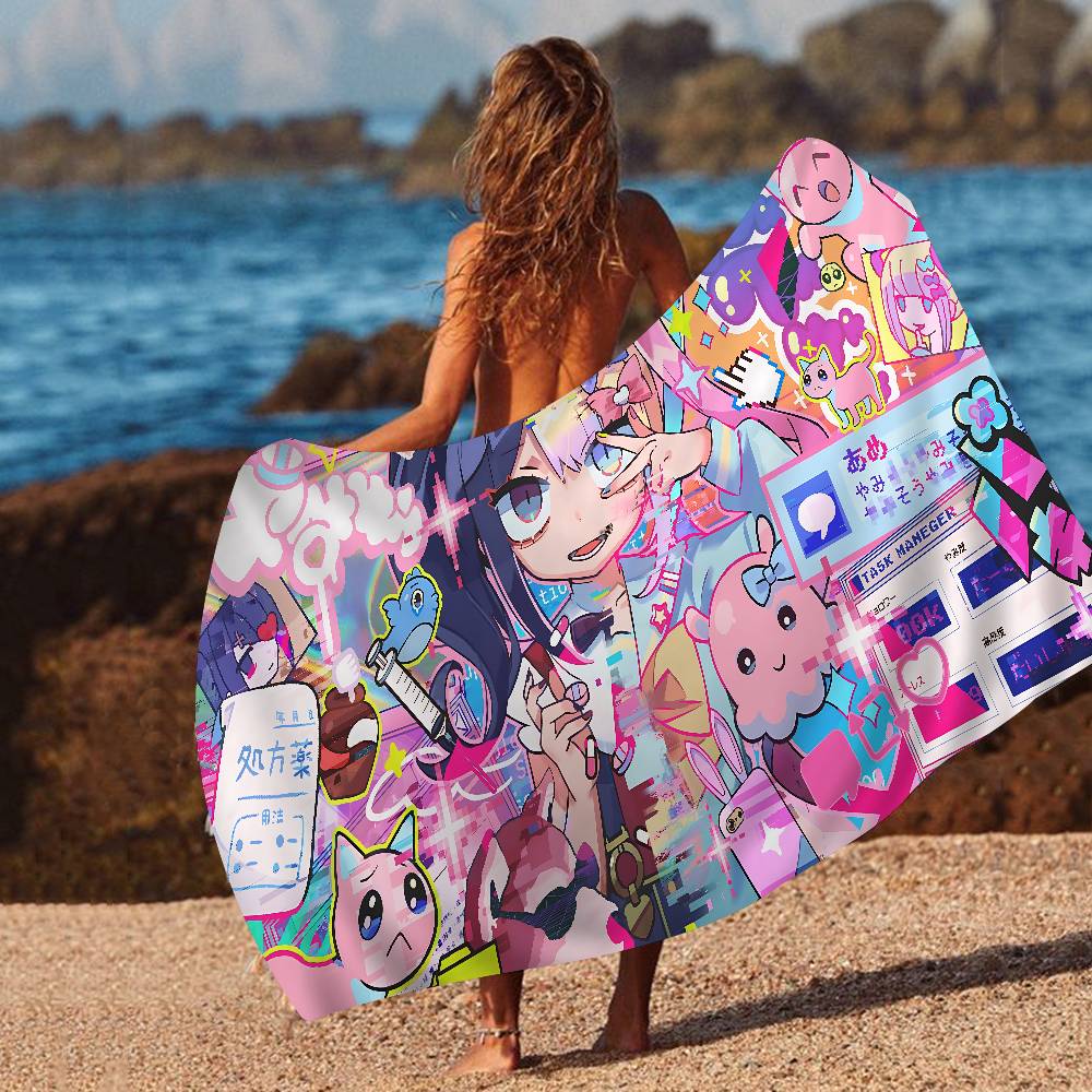 E-EEDY GIRL OVERDOSE Beach Towel Colorful Bath Towels for Girl Microfiber Quick Dry Custom Sand Free Beach Yoga Spa Gym Pool