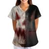 Women's Halloween Print Loose Fit V Neck Short Sleeve Nurse Scrub Top with Pockets Casual Medical Uniform Shirt