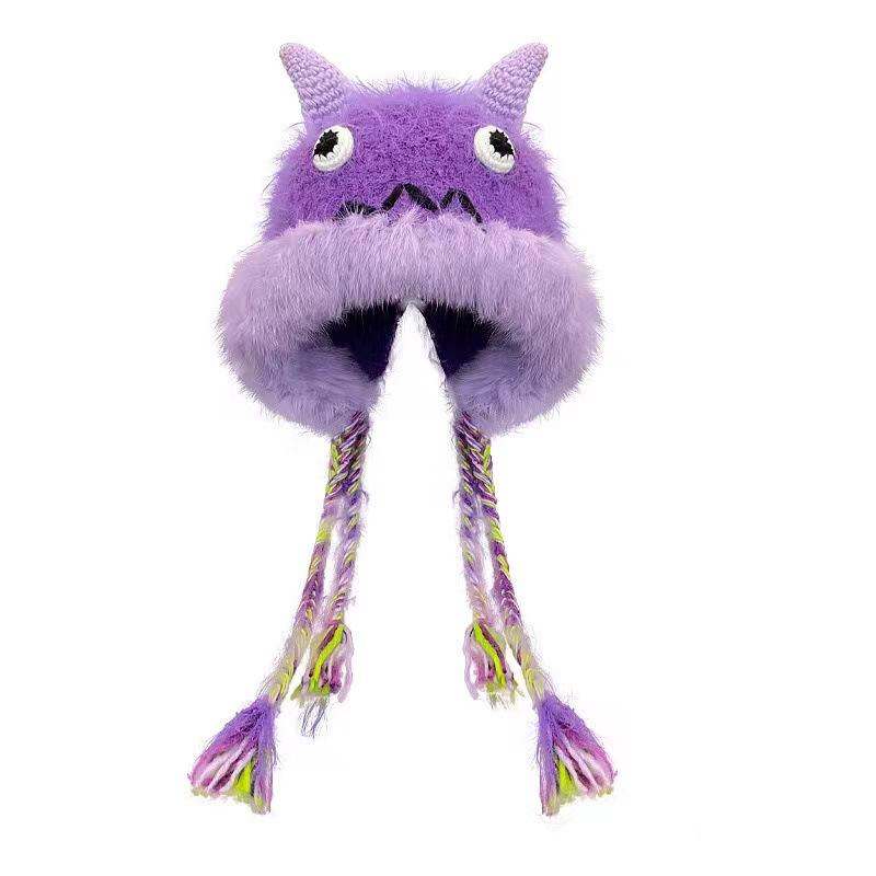Autunno e inverno cappello da mostriciattolo di peluche da donna divertente carino cappello di lana piccolo animale protezione calda per le orecchie cappello Lei Feng lavorato a maglia
