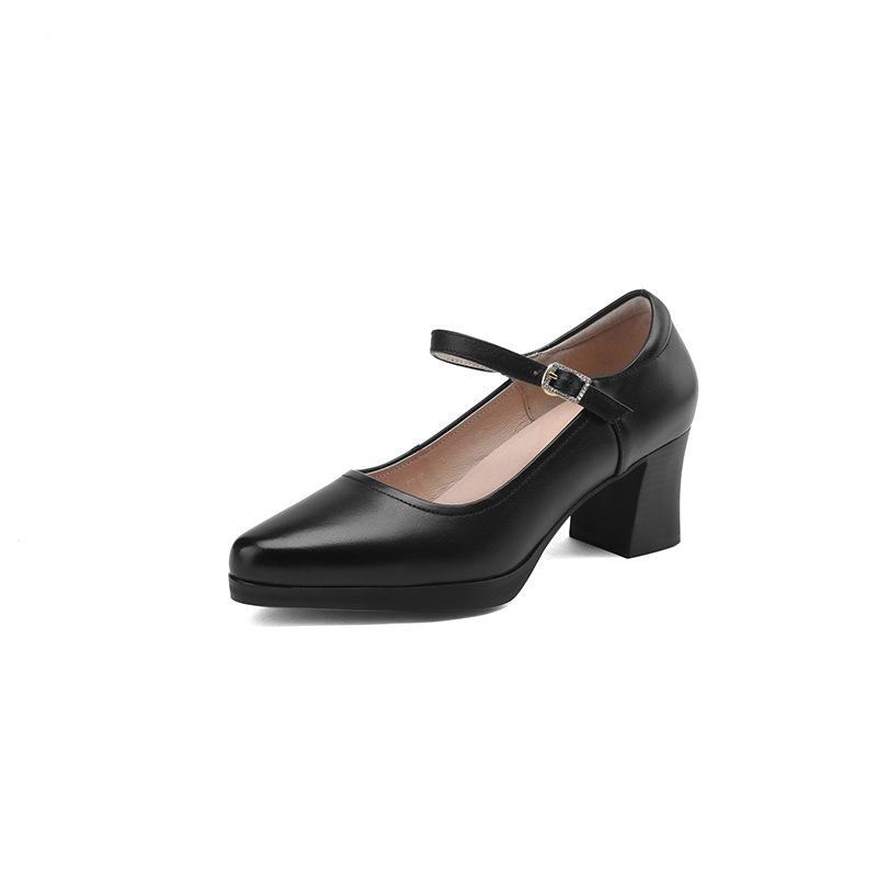 

Туфли-ципао из натуральной кожи на толстом каблуке с черным первым слоем из коровьей кожи для мам, средний каблук, неглубокий носок, профессиональная женская обувь для работы 34