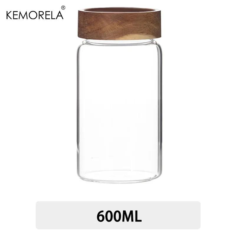 Domácí skleněné uzavíratelné dózy Dřevěné víčko Láhev Nádoby na potraviny Kávová zrna Čajová nádoba Kuchyňský organizér Dávkovač obilí
