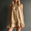 Women Sleeveless Button Front Mini Dress Casual Loose Fit Ruffle Hem Summer Dress