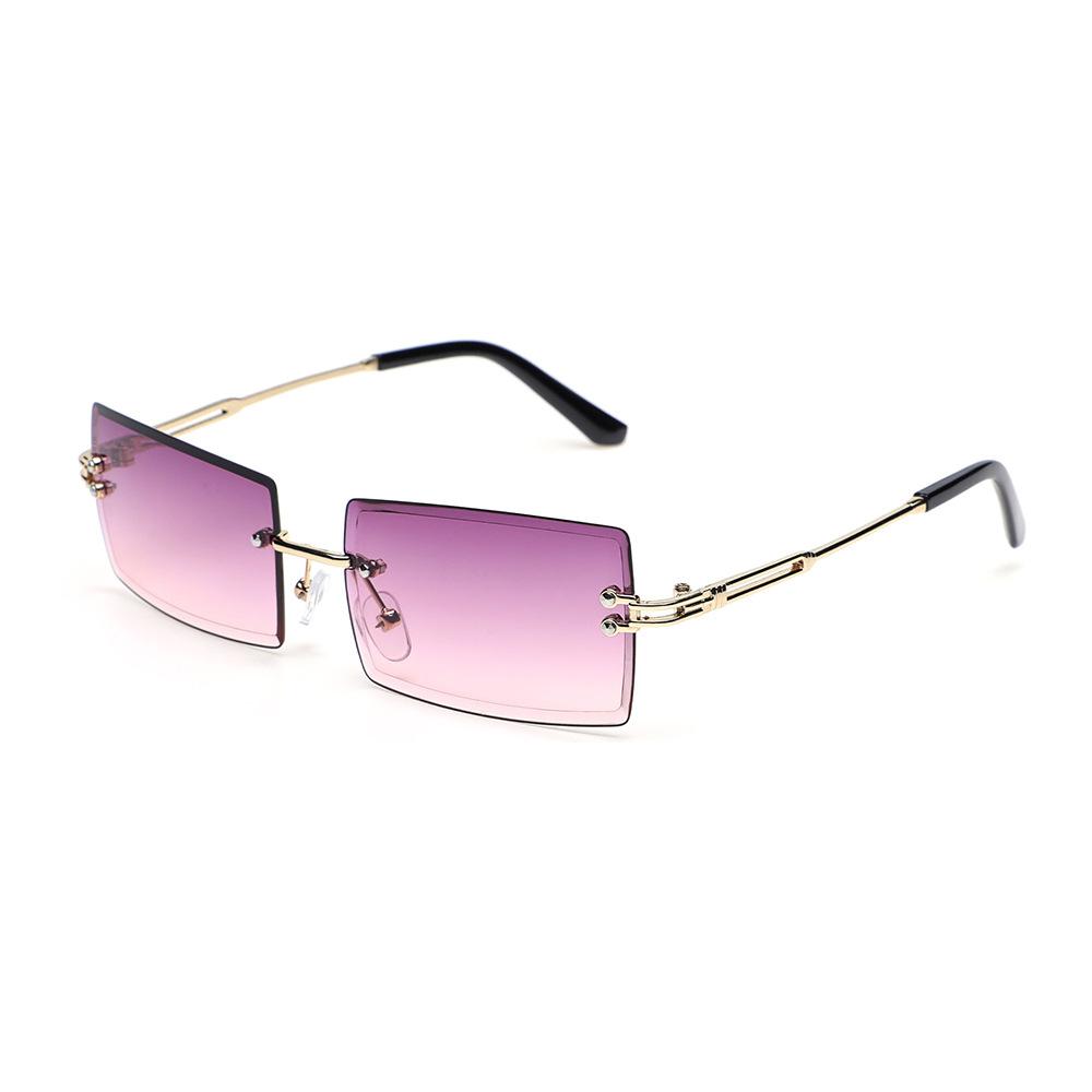 Retro Fashion Sunglasses Frameless Rectangle Gradient UV400 Women Summer Travel Metal Rimless