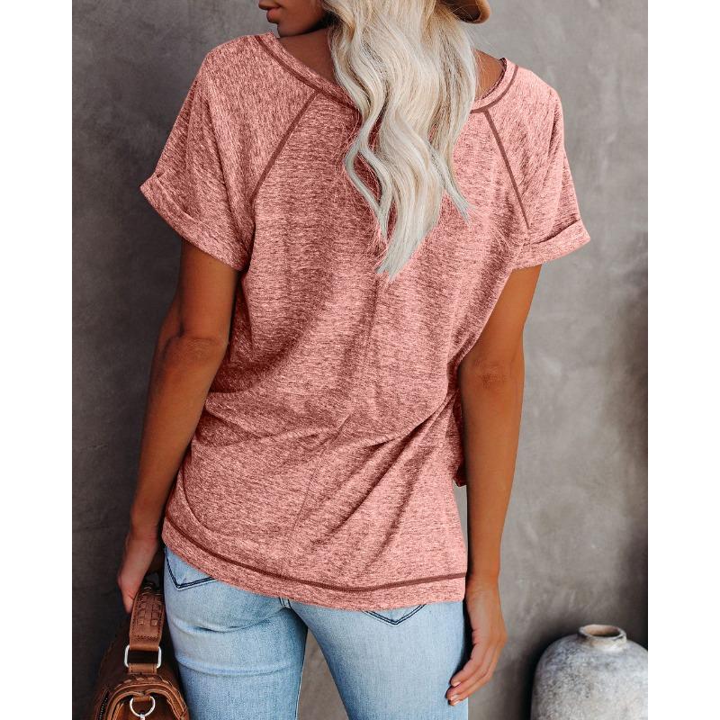 YYFS Damenmode, lässig, Sommer, Frühling, einfarbig, bedruckt, kurzärmelig, O-Ausschnitt, Blusen und Hemden