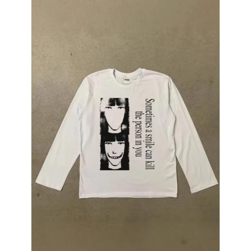 egg pure cotton European and American plus-size men s and women s T-shirts, loose Korean long-sleeve casual T-shirts S