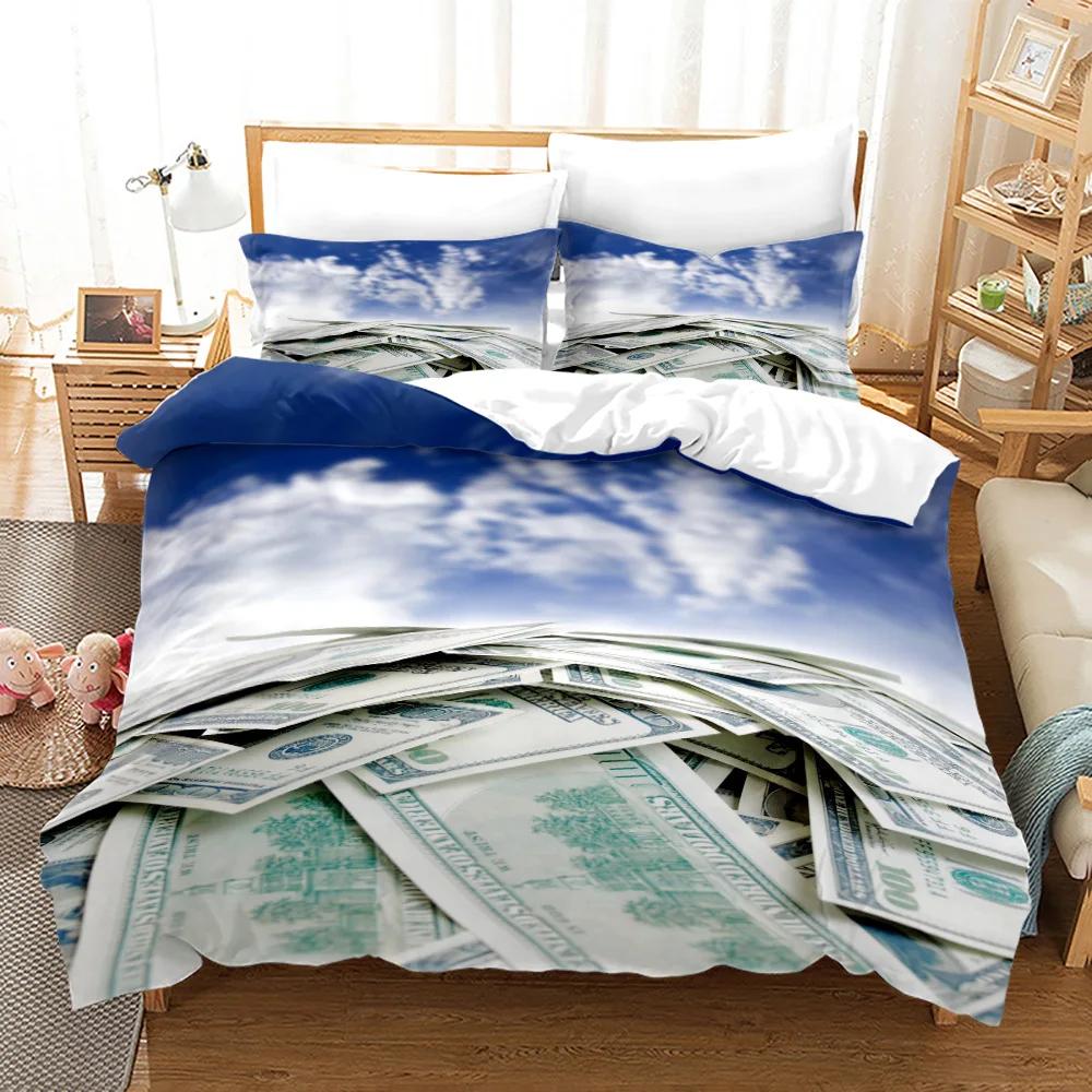Gelddruck Bettbezug King/Queen Größe, Dollar-Scheine mit dem Porträt von Ben Franklin, Dekoratives 2/3-teiliges Polyester-Bettwäscheset