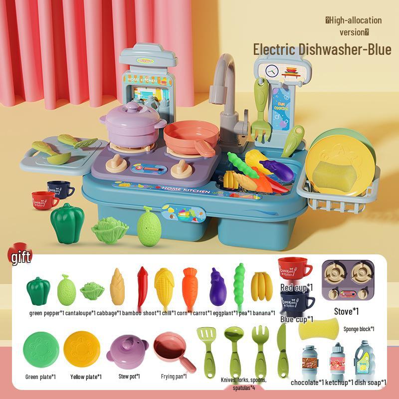 Children's Kitchen Sink Playset with Electric Water Circulation