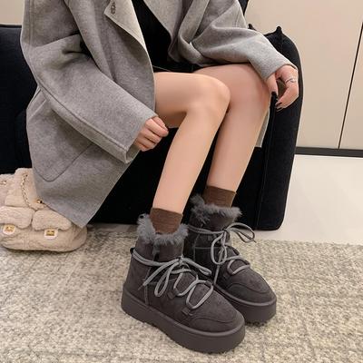 Women's One-step Elastic Thick Sole Winter Fur One Warm Cold Padded Snow Boots Non-slip Wear Casual Sports Short Cotton Boots