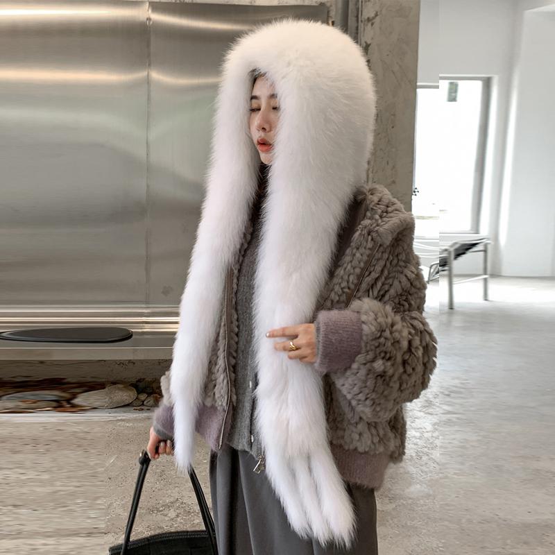 Čepice z liščí kožešiny šátek integrovaný dámský zimní teplý šátek sladký a roztomilý klobouk proti větru a sněhu lyžařský klobouk kožešinový slaměný klobouk