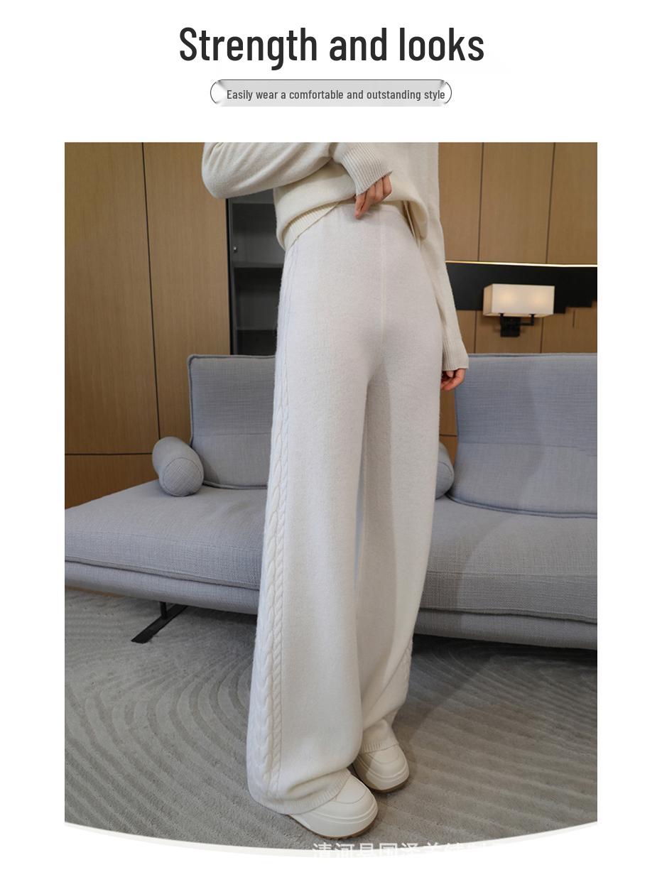 

Women s High-Waisted Australian Wool Wide-Leg Pants - Soft Knit Straight Leg, Cable Knit, Floor-Length Trousers for Autumn/Winter Extra Extra Extra Large