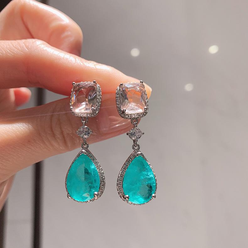 Paraiba Temperament Earrings Women's New Paraiba Bride Water Drop Earrings
