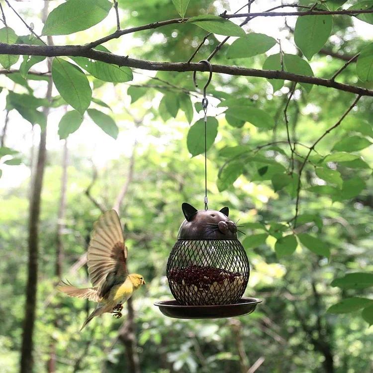

Bird Feeder with Squirrel-proof Lid Fillable Bird Feeder Vintage Cat Style Wild Birds Feeder Spacious Standing Space Easy Fill