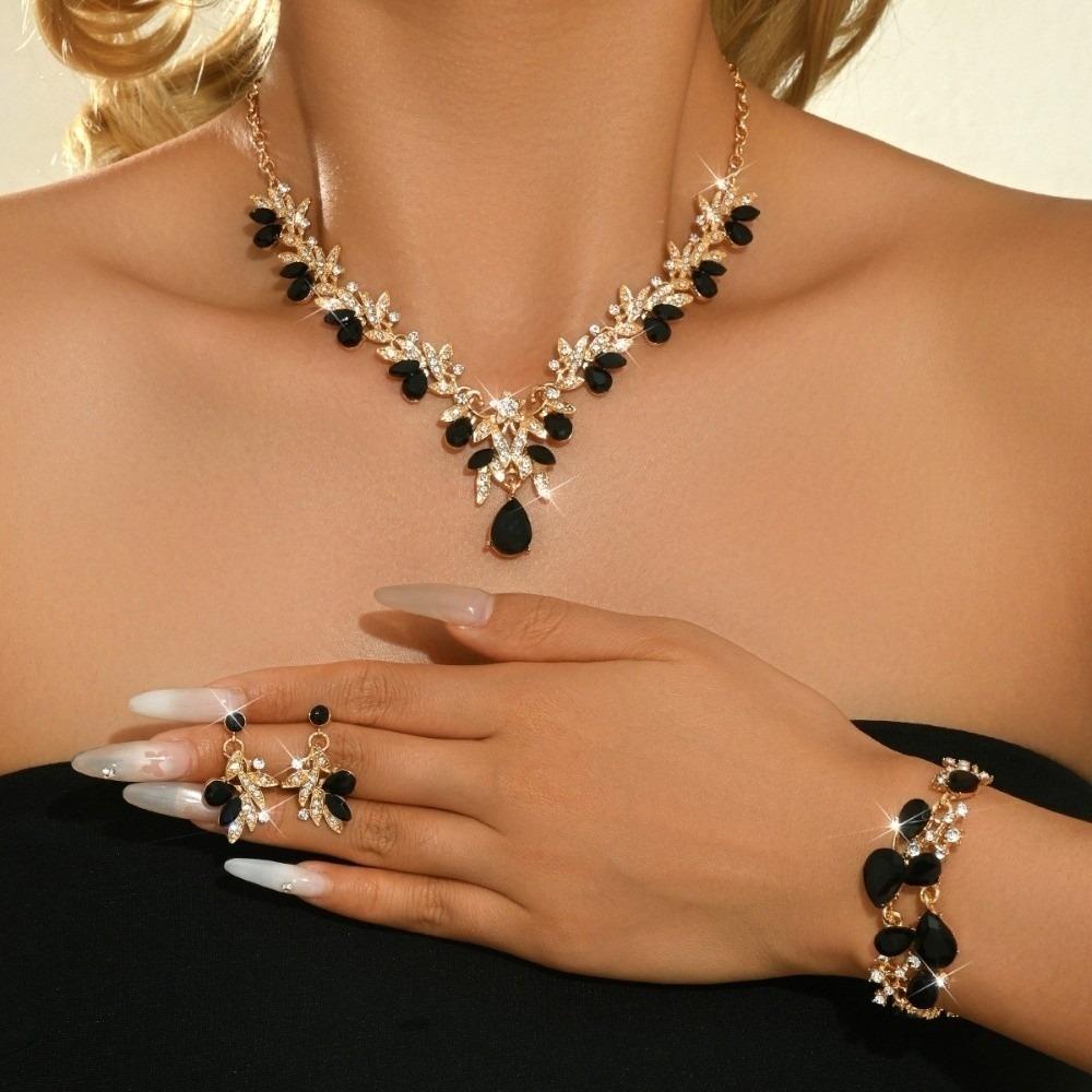 Teardrop Crystal Jewelry Set Rhinestone Matching Kit Chic Pendant Necklace Date