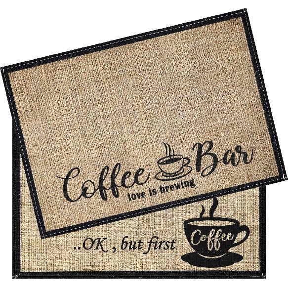 Cunhill 2 Pieces Coffee Bar Mat,Coffee Bar Accessories 20 x 14 Inch Coffee Bar Decoration Coffee Placemats for Coffee Machine, Coffee Bar, First Coffee
