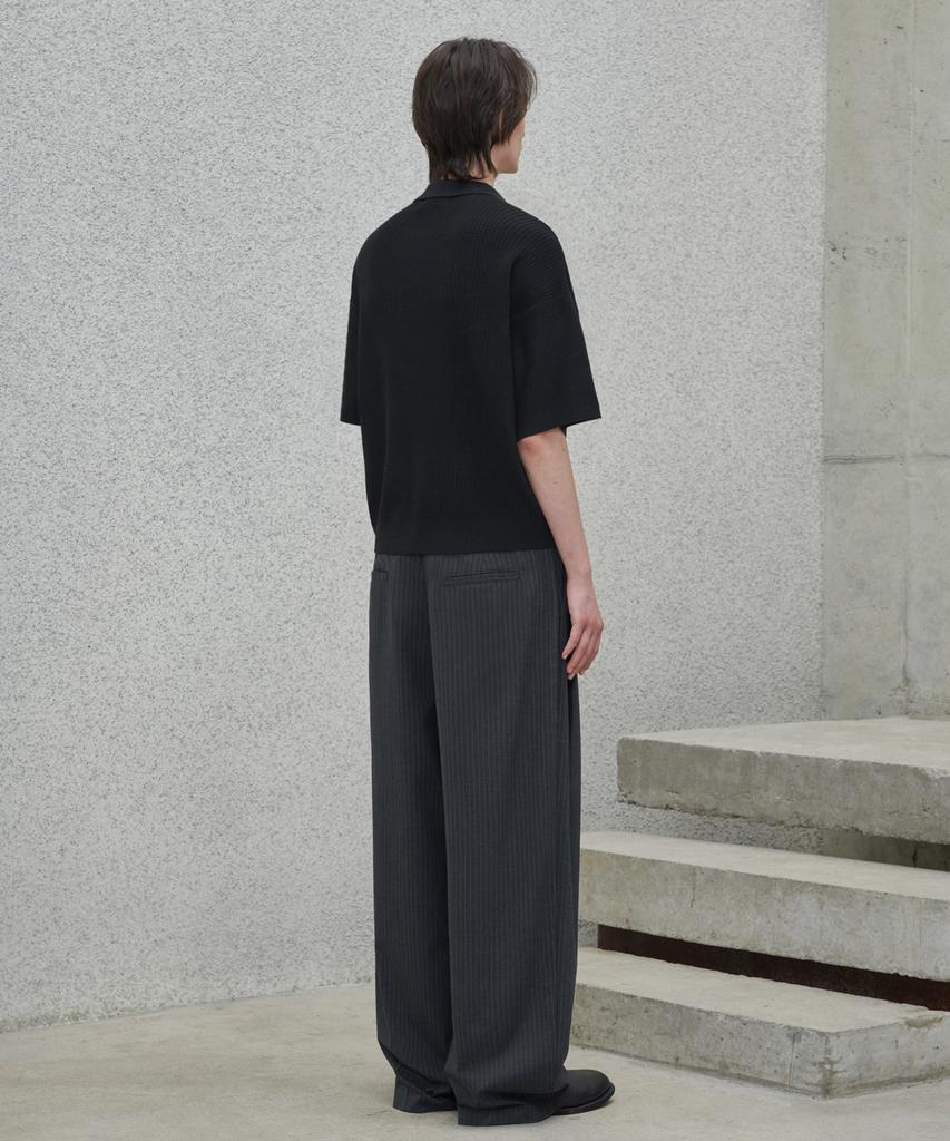 GLW Double-Pleat Wide Striped Slacks Charcoal