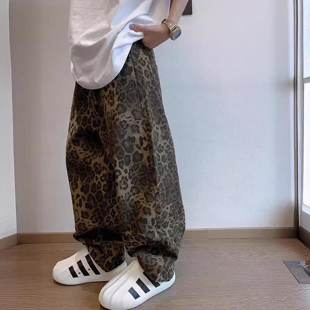 2023 Fall/Winter Men's Retro Leopard Print Workwear Pants - Loose, Casual & Versatile